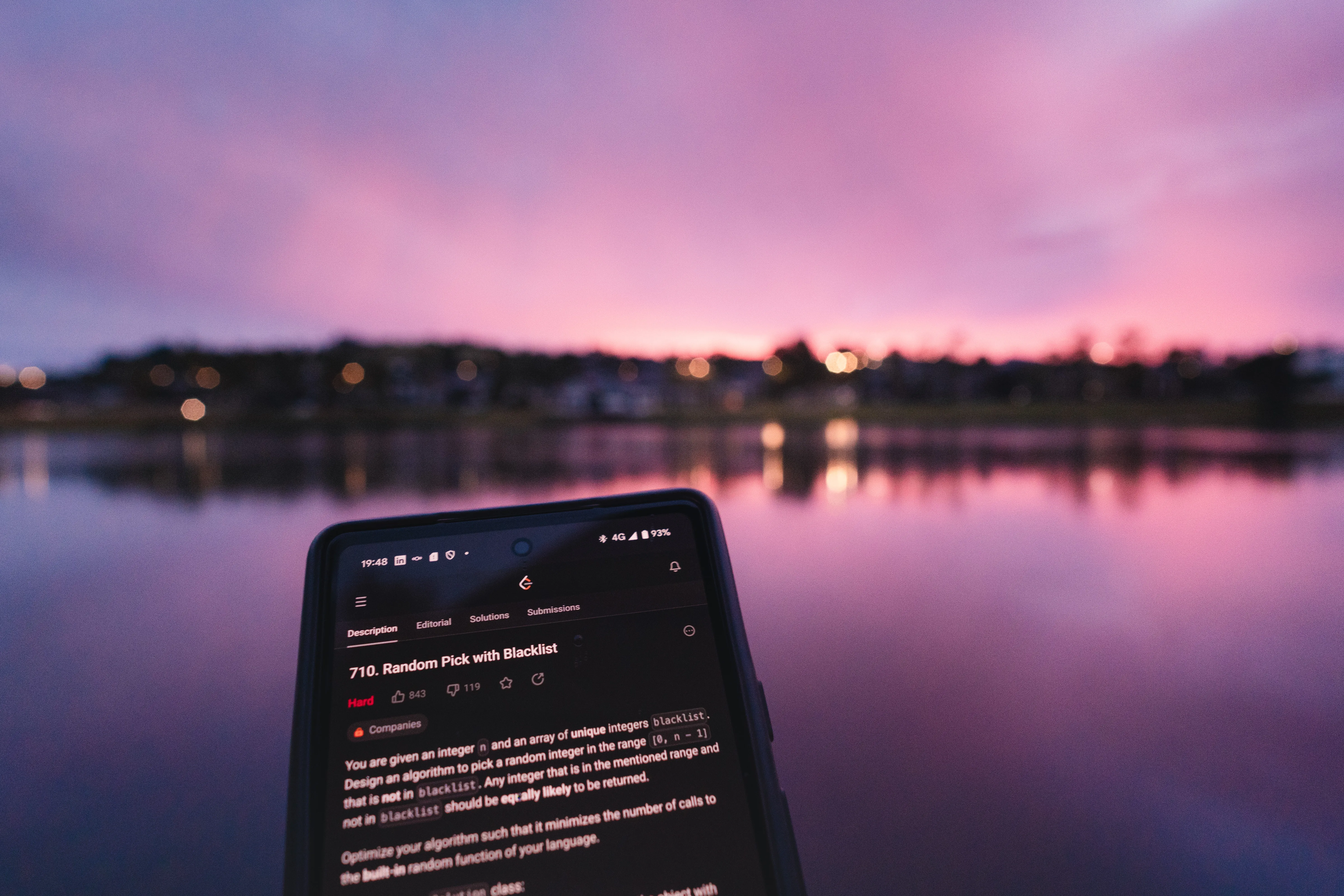 leetcode at lake at sunset